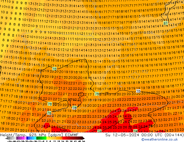 Height/Temp. 925 hPa ECMWF  12.05.2024 00 UTC