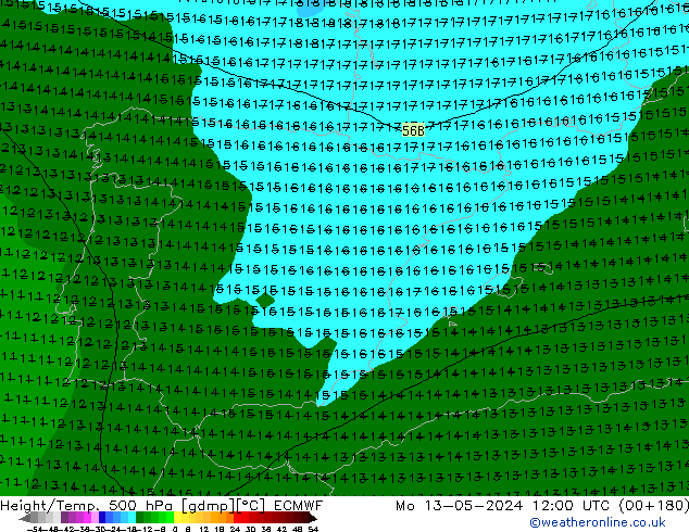 Z500/Rain (+SLP)/Z850 ECMWF ��� 13.05.2024 12 UTC