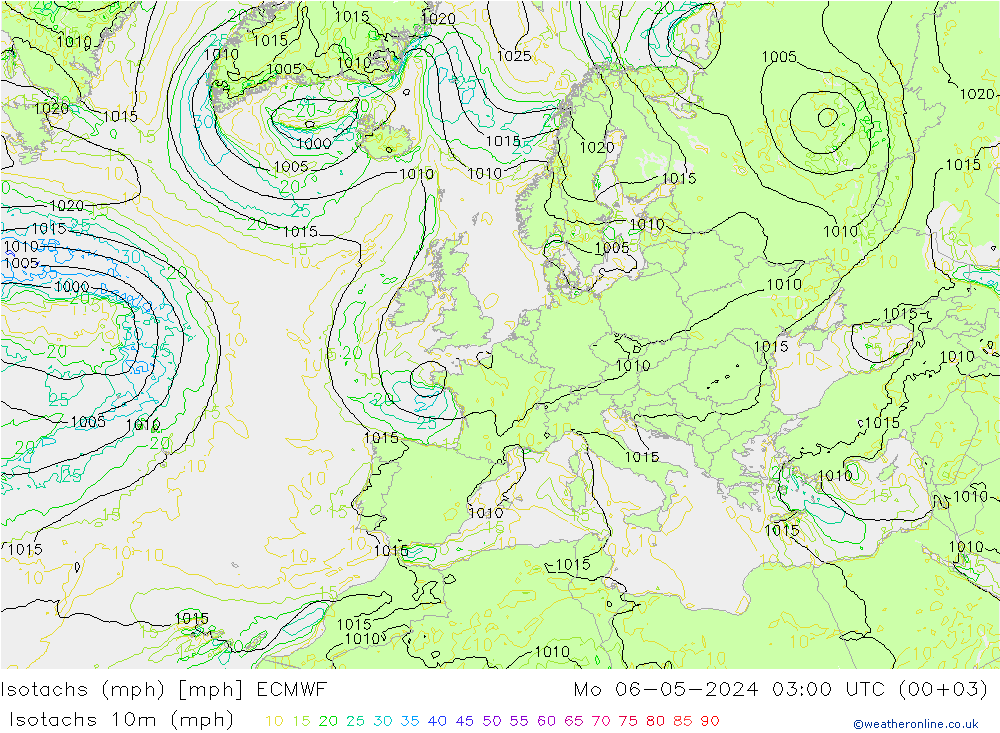 Isotachs (mph) ECMWF  06.05.2024 03 UTC