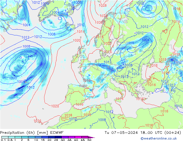 Z500/Yağmur (+YB)/Z850 ECMWF Sa 07.05.2024 00 UTC