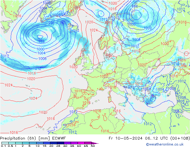 Z500/Rain (+SLP)/Z850 ECMWF Pá 10.05.2024 12 UTC