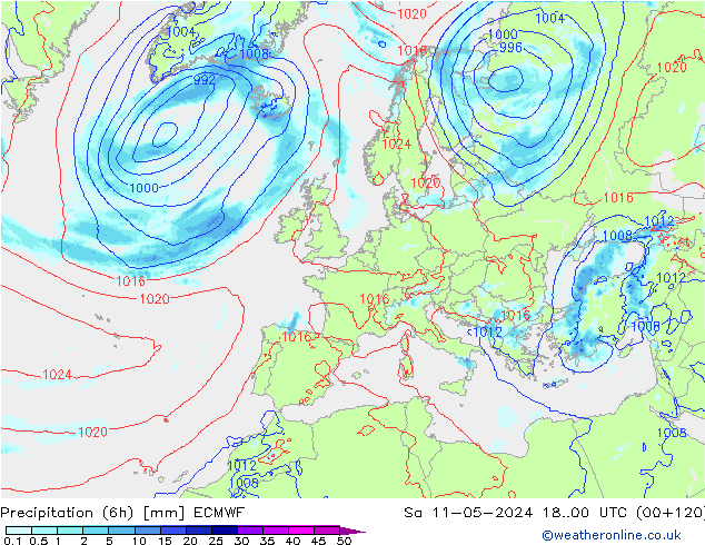 Z500/Rain (+SLP)/Z850 ECMWF sab 11.05.2024 00 UTC