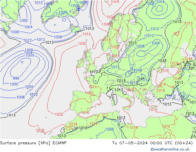 Surface pressure ECMWF Tu 07.05.2024 00 UTC