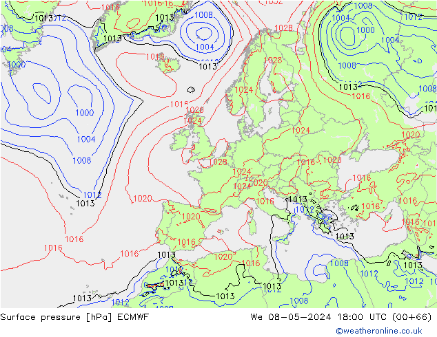 Bodendruck ECMWF Mi 08.05.2024 18 UTC