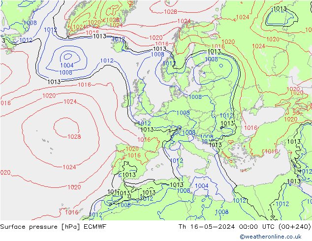 Surface pressure ECMWF Th 16.05.2024 00 UTC