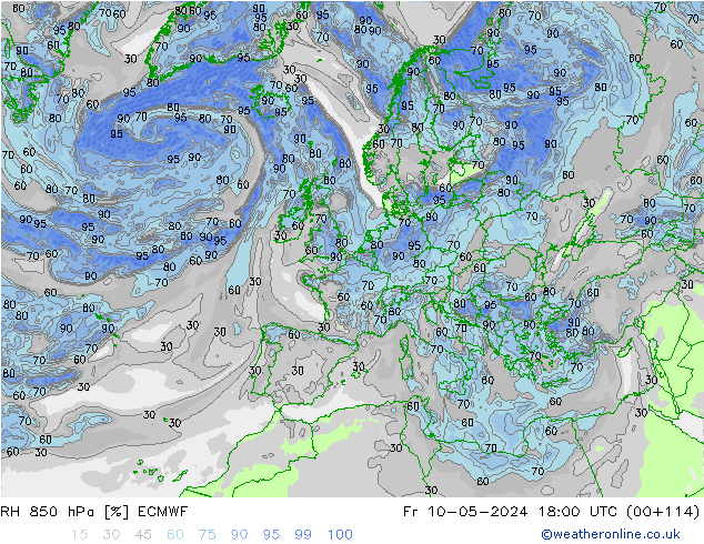 RH 850 hPa ECMWF Fr 10.05.2024 18 UTC