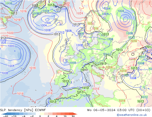 SLP tendency ECMWF Mo 06.05.2024 03 UTC