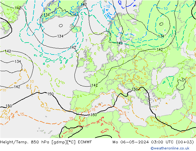 Height/Temp. 850 hPa ECMWF pon. 06.05.2024 03 UTC