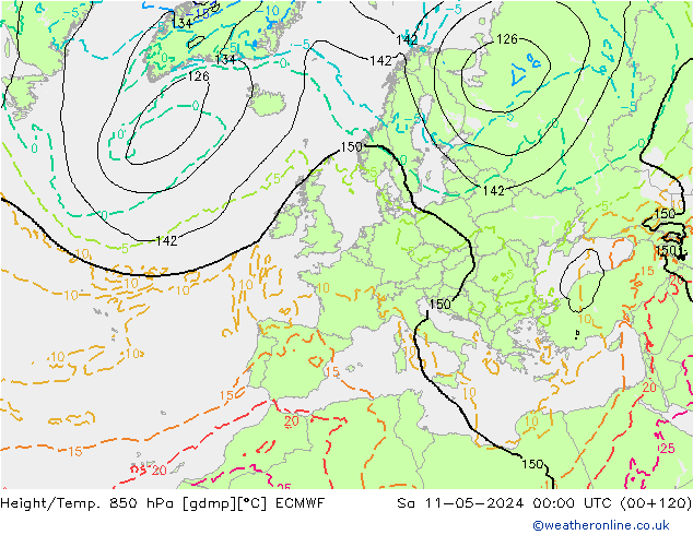 Z500/Rain (+SLP)/Z850 ECMWF Sa 11.05.2024 00 UTC