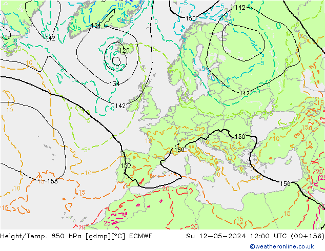 Height/Temp. 850 hPa ECMWF dom 12.05.2024 12 UTC