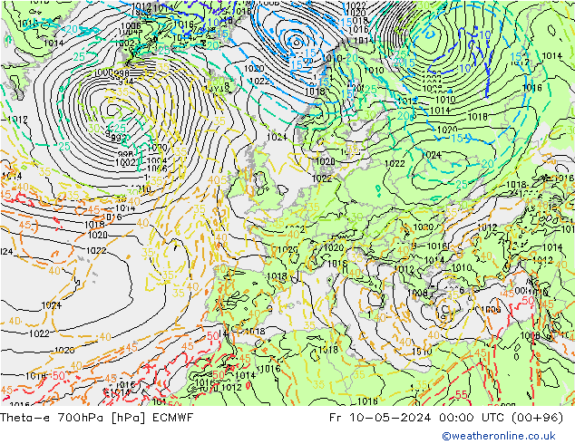 Theta-e 700hPa ECMWF Fr 10.05.2024 00 UTC