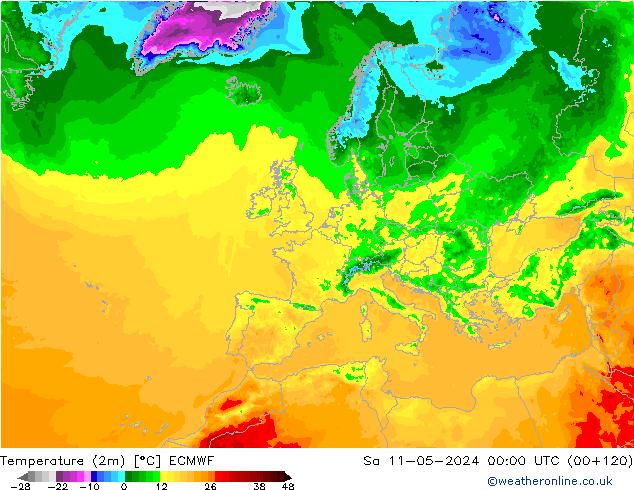 Temperaturkarte (2m) ECMWF Sa 11.05.2024 00 UTC