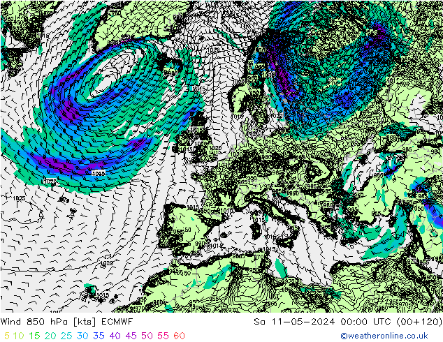 Wind 850 hPa ECMWF Sa 11.05.2024 00 UTC