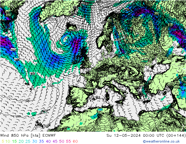 Rüzgar 850 hPa ECMWF Paz 12.05.2024 00 UTC