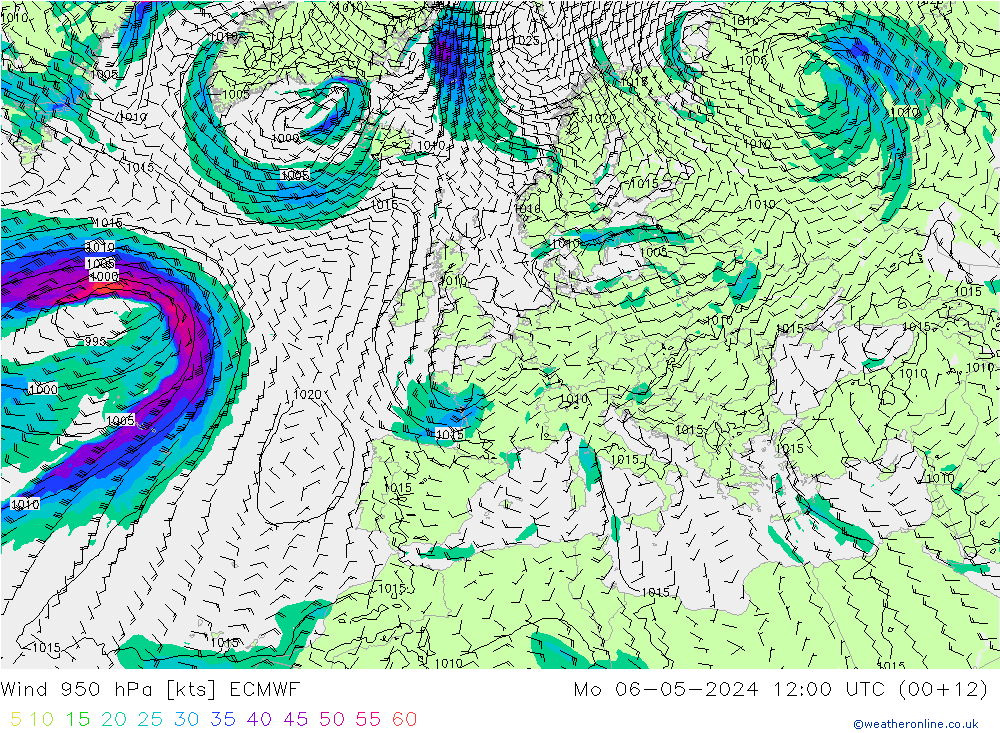 Wind 950 hPa ECMWF Mo 06.05.2024 12 UTC