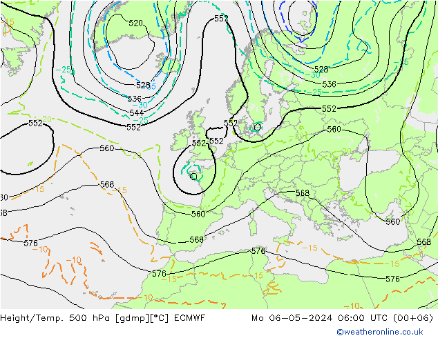 Z500/Rain (+SLP)/Z850 ECMWF pon. 06.05.2024 06 UTC