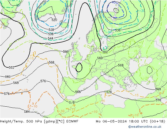 Z500/Rain (+SLP)/Z850 ECMWF Mo 06.05.2024 18 UTC