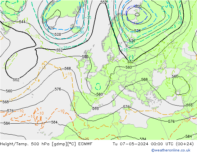 Z500/Rain (+SLP)/Z850 ECMWF Di 07.05.2024 00 UTC