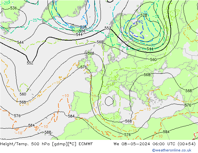 Z500/Rain (+SLP)/Z850 ECMWF We 08.05.2024 06 UTC