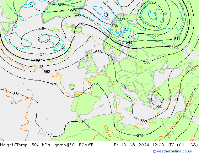 Z500/Rain (+SLP)/Z850 ECMWF ven 10.05.2024 12 UTC