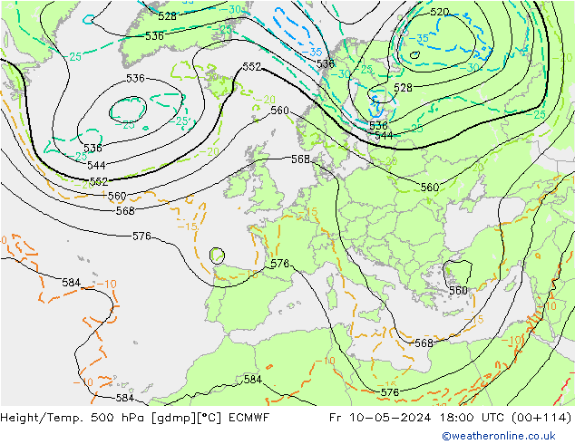 Z500/Rain (+SLP)/Z850 ECMWF Pá 10.05.2024 18 UTC