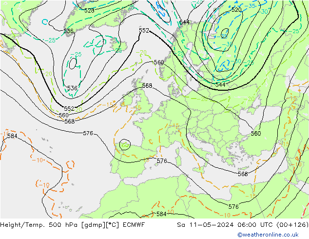 Z500/Rain (+SLP)/Z850 ECMWF сб 11.05.2024 06 UTC