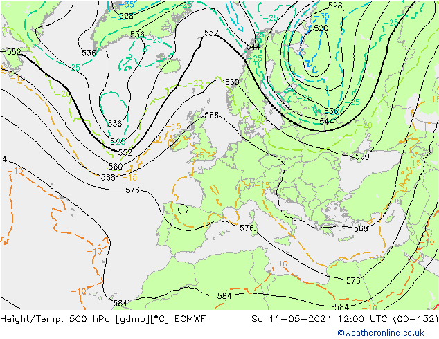 Z500/Rain (+SLP)/Z850 ECMWF Sa 11.05.2024 12 UTC