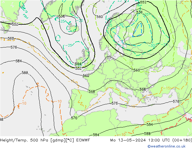 Z500/Rain (+SLP)/Z850 ECMWF lun 13.05.2024 12 UTC