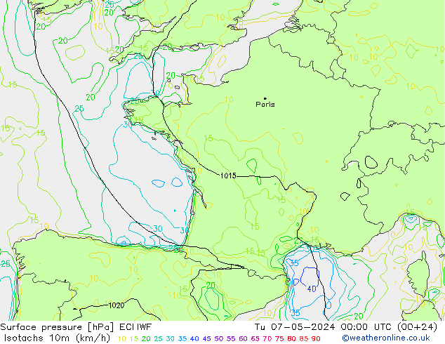 Isotachs (kph) ECMWF mar 07.05.2024 00 UTC