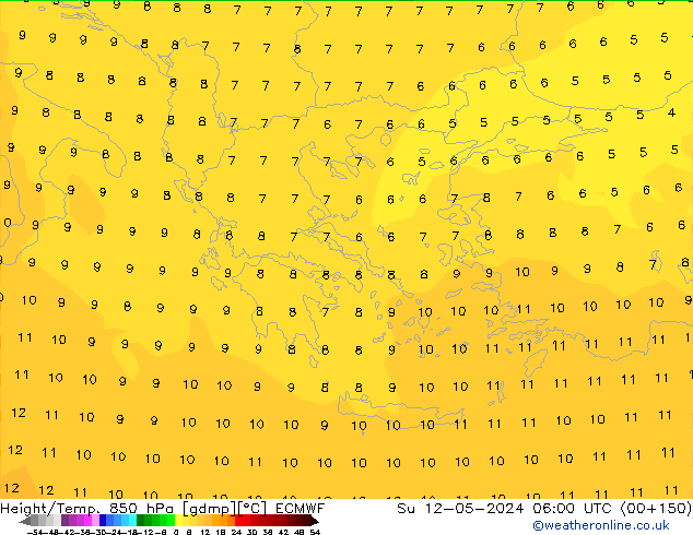 Z500/Yağmur (+YB)/Z850 ECMWF Paz 12.05.2024 06 UTC