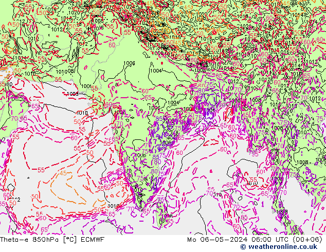 Theta-e 850hPa ECMWF Mo 06.05.2024 06 UTC