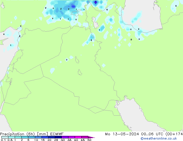 Precipitation (6h) ECMWF Mo 13.05.2024 06 UTC