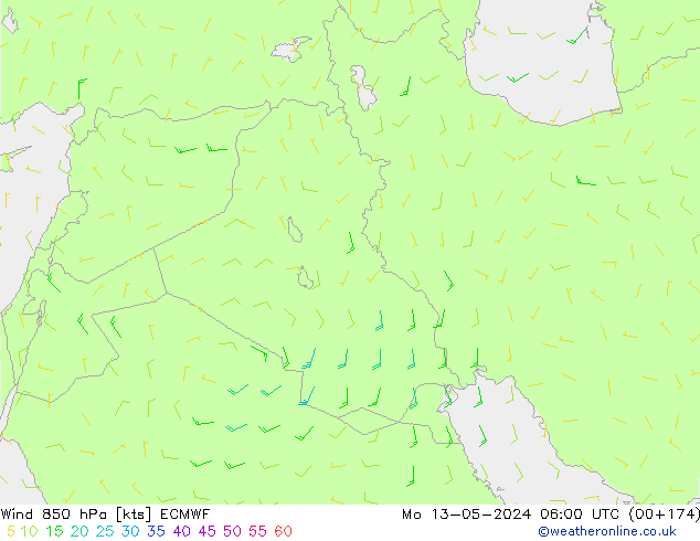 Wind 850 hPa ECMWF Mo 13.05.2024 06 UTC