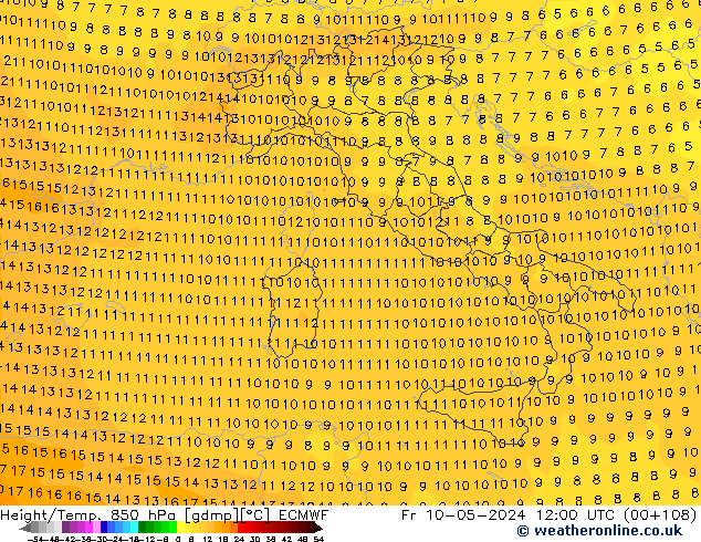 Yükseklik/Sıc. 850 hPa ECMWF Cu 10.05.2024 12 UTC