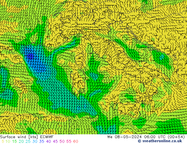 ветер 10 m ECMWF ср 08.05.2024 06 UTC