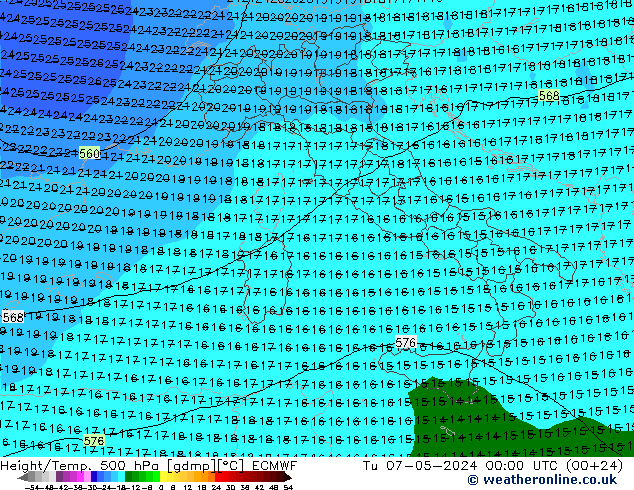 Z500/Rain (+SLP)/Z850 ECMWF  07.05.2024 00 UTC