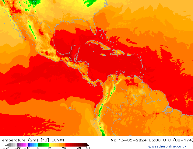 Temperatuurkaart (2m) ECMWF ma 13.05.2024 06 UTC