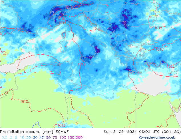 Totale neerslag ECMWF zo 12.05.2024 06 UTC