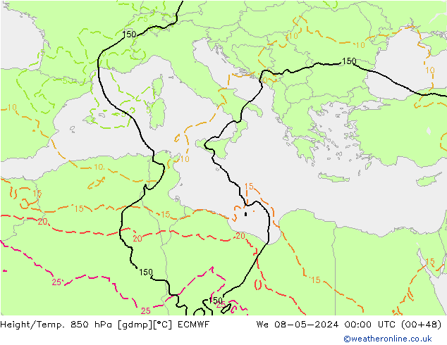 Z500/Rain (+SLP)/Z850 ECMWF We 08.05.2024 00 UTC