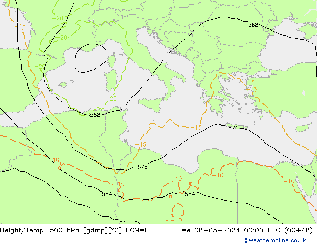 Z500/Rain (+SLP)/Z850 ECMWF We 08.05.2024 00 UTC