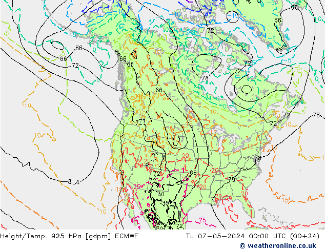 Height/Temp. 925 hPa ECMWF Tu 07.05.2024 00 UTC