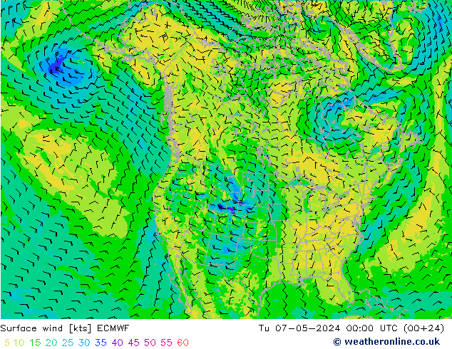 Bodenwind ECMWF Di 07.05.2024 00 UTC