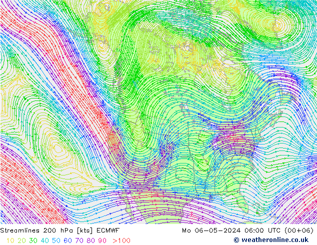 Linea di flusso 200 hPa ECMWF lun 06.05.2024 06 UTC