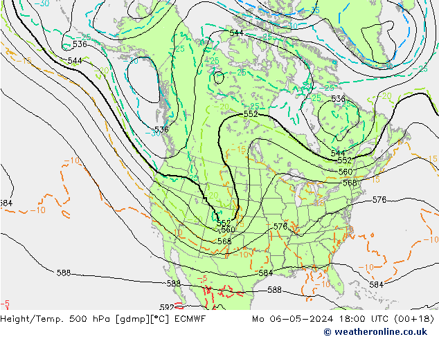 Height/Temp. 500 hPa ECMWF Mo 06.05.2024 18 UTC