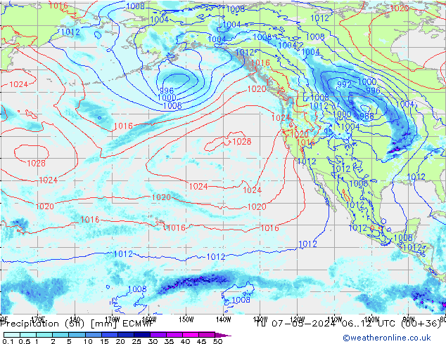 Z500/Rain (+SLP)/Z850 ECMWF wto. 07.05.2024 12 UTC