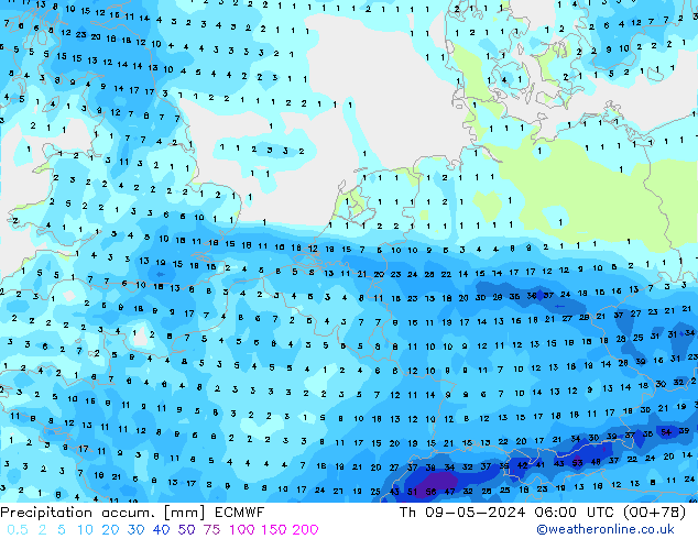 Précipitation accum. ECMWF jeu 09.05.2024 06 UTC