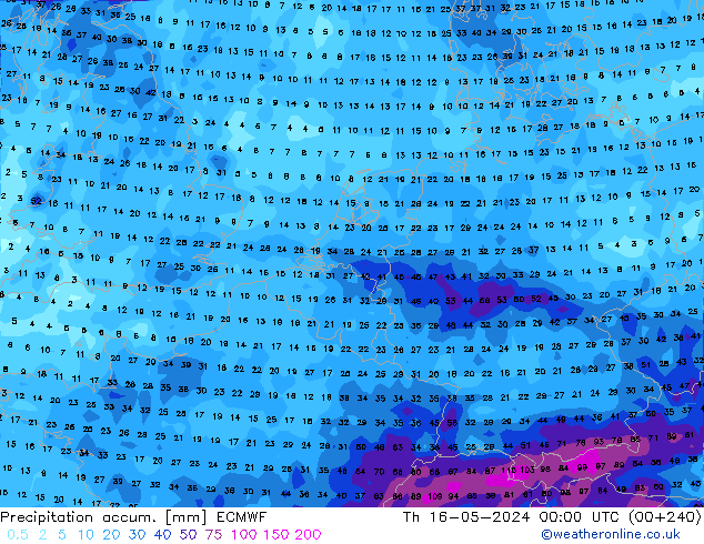 Precipitation accum. ECMWF Th 16.05.2024 00 UTC