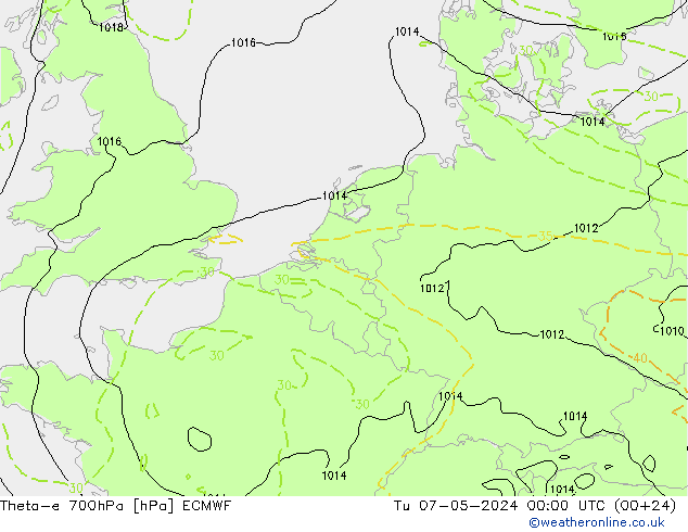 Theta-e 700hPa ECMWF wto. 07.05.2024 00 UTC
