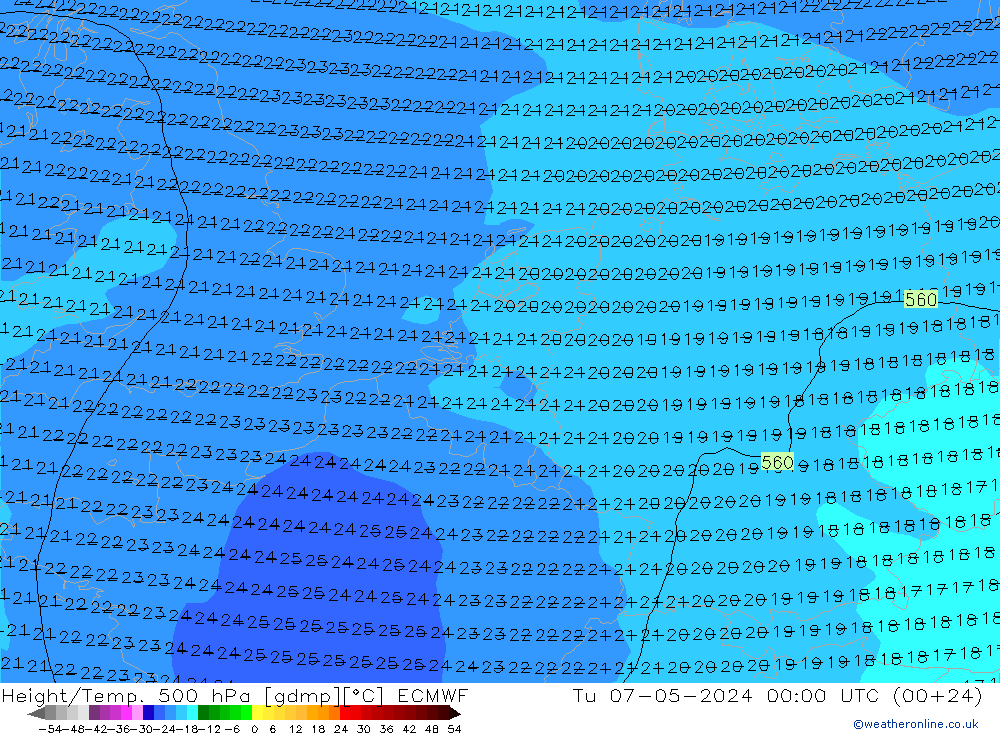 Height/Temp. 500 hPa ECMWF Di 07.05.2024 00 UTC