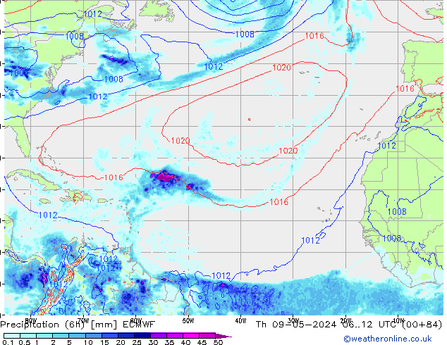 Z500/Rain (+SLP)/Z850 ECMWF Do 09.05.2024 12 UTC